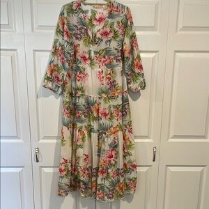 Pink and Orange Tiered Buttoned Sundress with Mandarin Collar